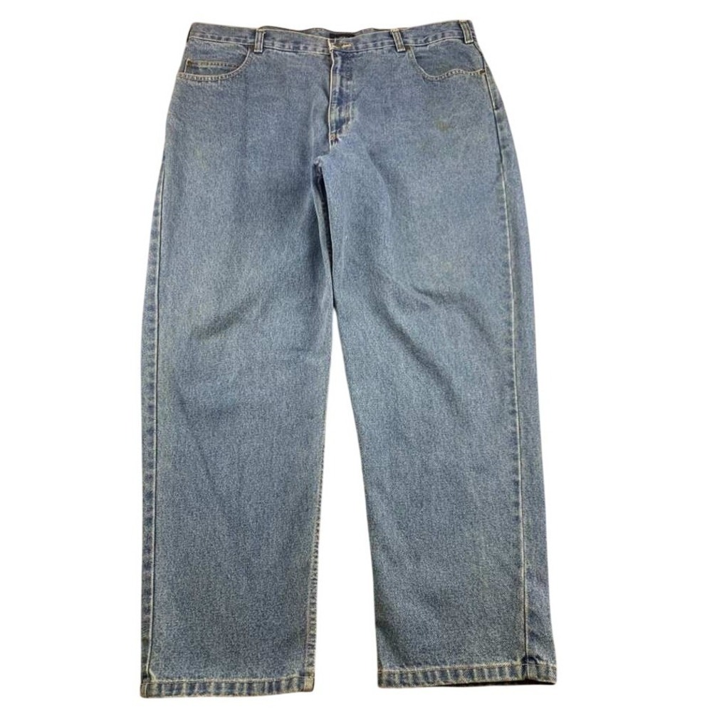 Harbor‎ Bay Jeans Men 44x32 Blue Denim 100% Cotton Straight Relaxed Fit Zip Fly